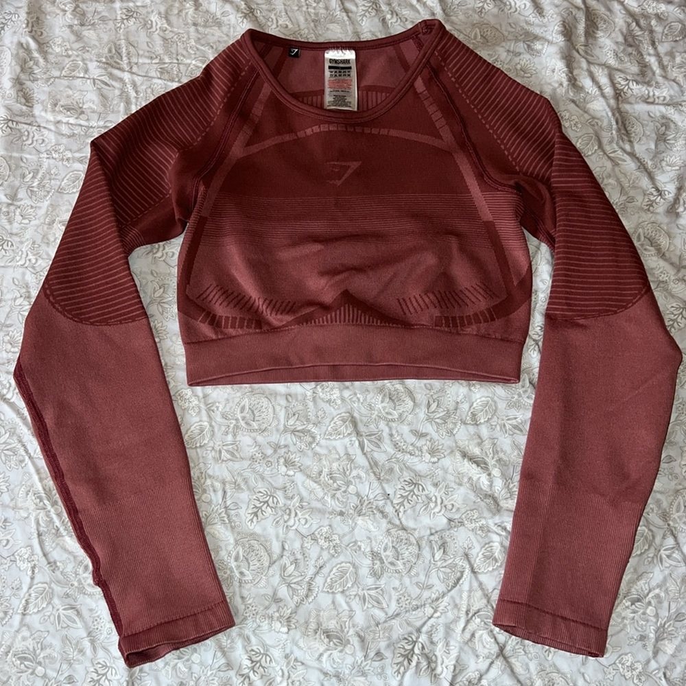 Gymshark set bundle pink geo mauve long sleeve crop and high waist capri Small - Picture 5 of 8
